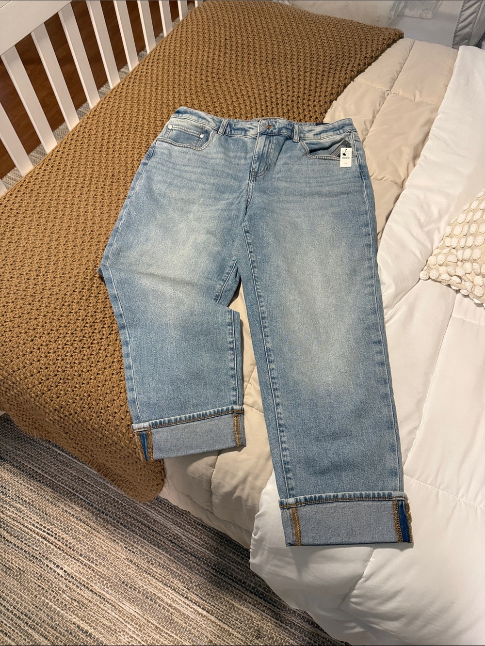Talbots Light Wash Boyfriend Jeans with Rolled Cuffs